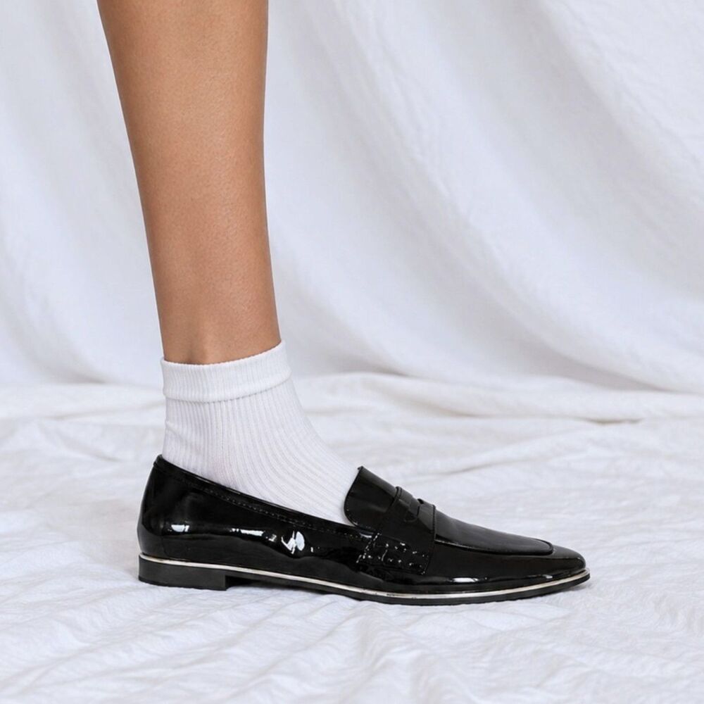 Mango Black Patent Faux Leather Round Toe Loafers Casual Business Shoes Size 6